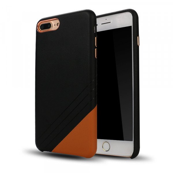 Wholesale iPhone 8 / 7 Cool Striped Armor PU Leather Case (Black Brown)